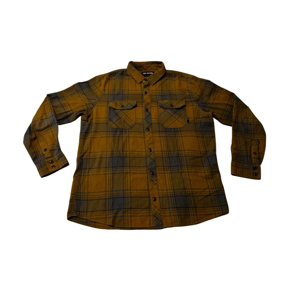 Fox Yellow Plaid Flannel Shirt, Size Large